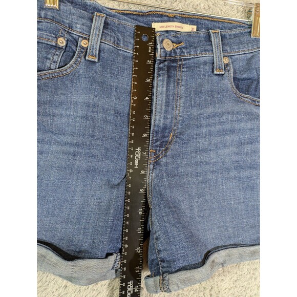 Levi's women's mid length jean shorts Size 31 rolled cuff distressed 4" length - Picture 4 of 9